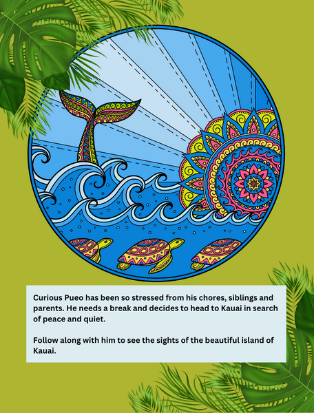 "Curious Pueo Goes to Kauai: A Meditative Coloring Book for Children (available in two formats)